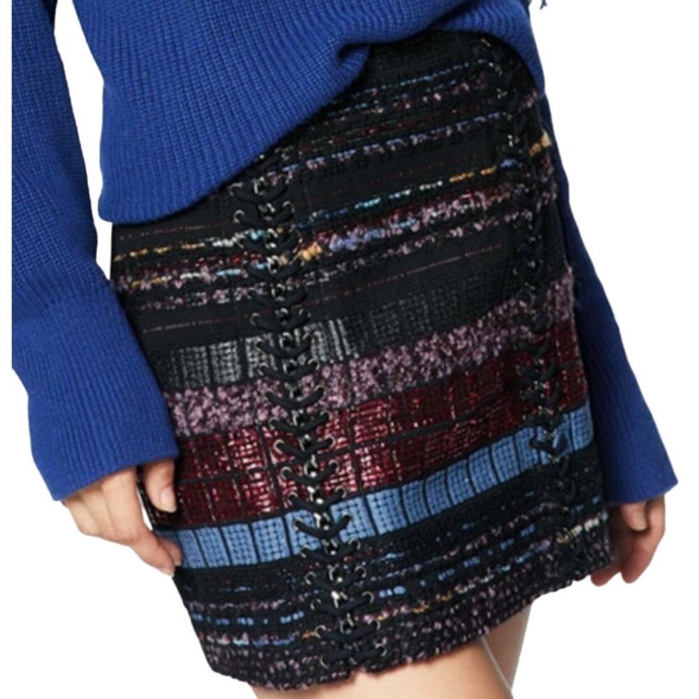 Ramy Brook KAROLYN TWEED LACE-UP SHORT SKIRT IN MULTI TWEED NWT 6 small